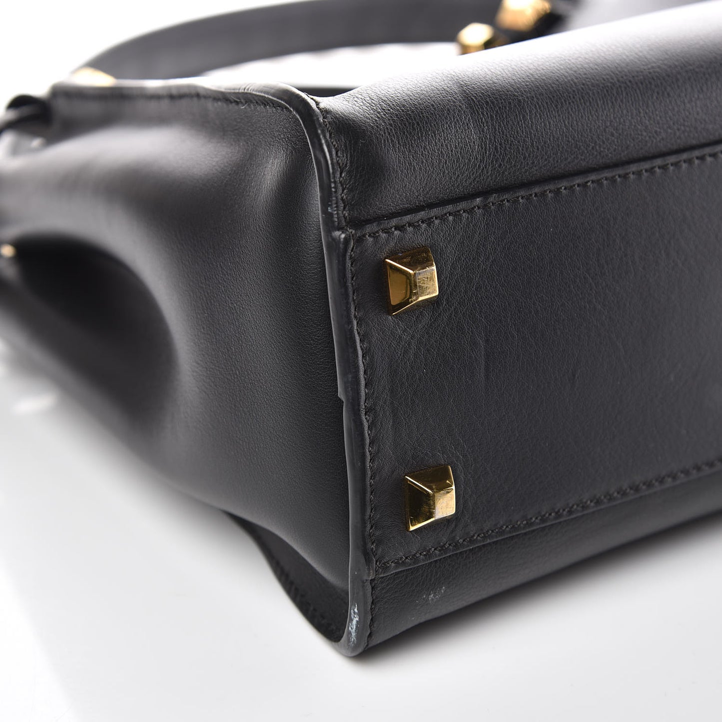 Vitello Seta Gold Studded Medium Peekaboo Iconic Satchel Black