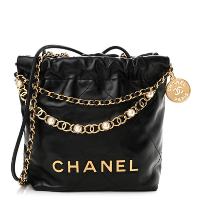 Chanel Shiny Calfskin Quilted Pearl CC Chain Mini Chanel 22 Black 1 of 11