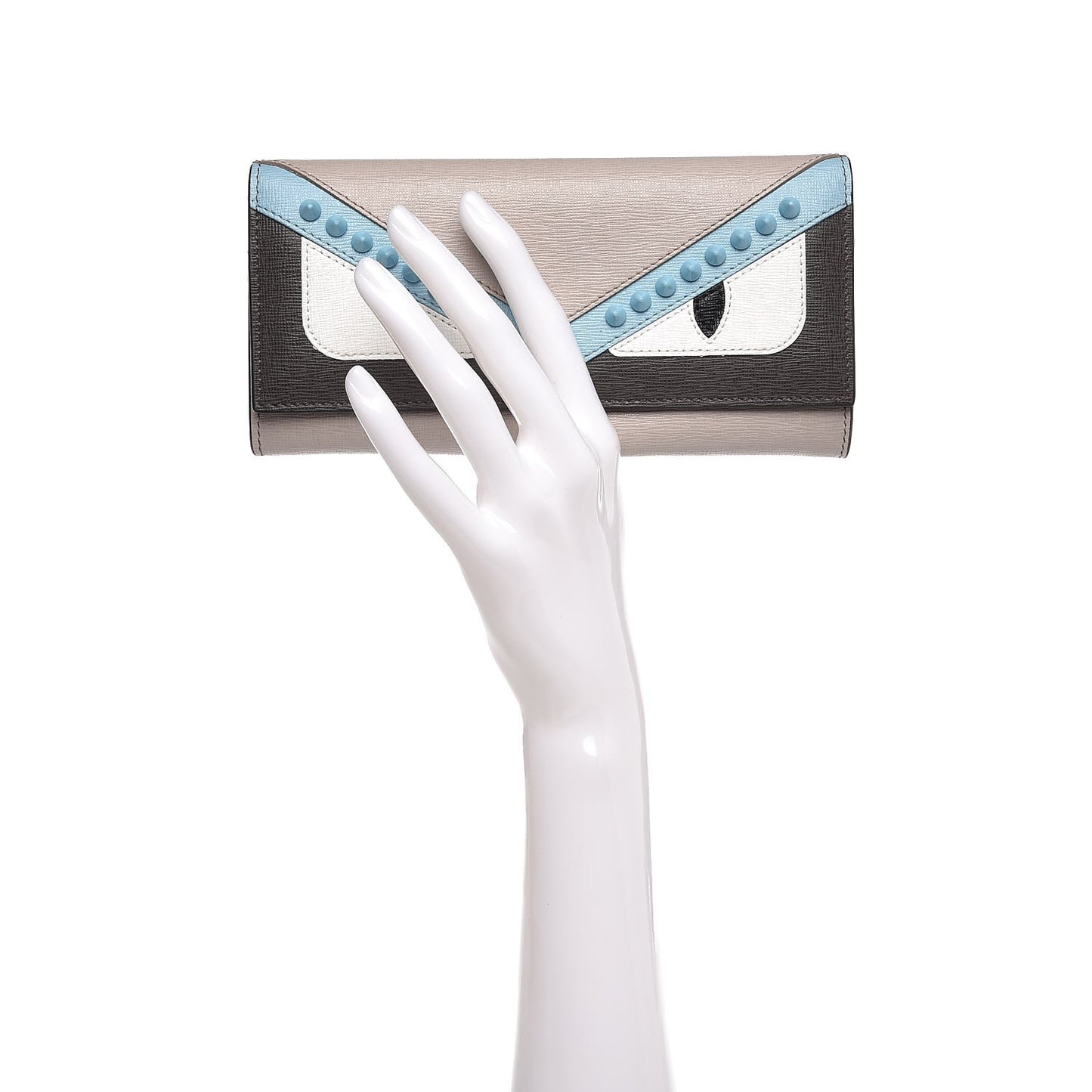 Vitello Elite Monster Eyes Studded Continental Wallet Carbone White Multicolor