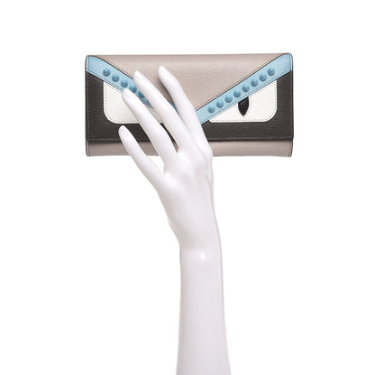 Fendi Vitello Elite Monster Eyes Studded Continental Wallet Carbone White Multicolor 2 of 8