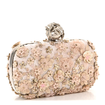 Alexander McQueen Flower Appliqued Silk Brocade Skull Box Clutch Light Pink 2 of 12