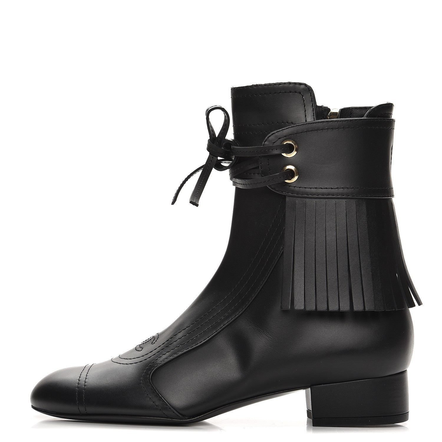 Chanel Calfskin Fringe Short Boots 38.5 Black 1 of 8