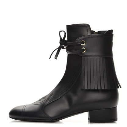Chanel Calfskin Fringe Short Boots 38.5 Black 1 of 8