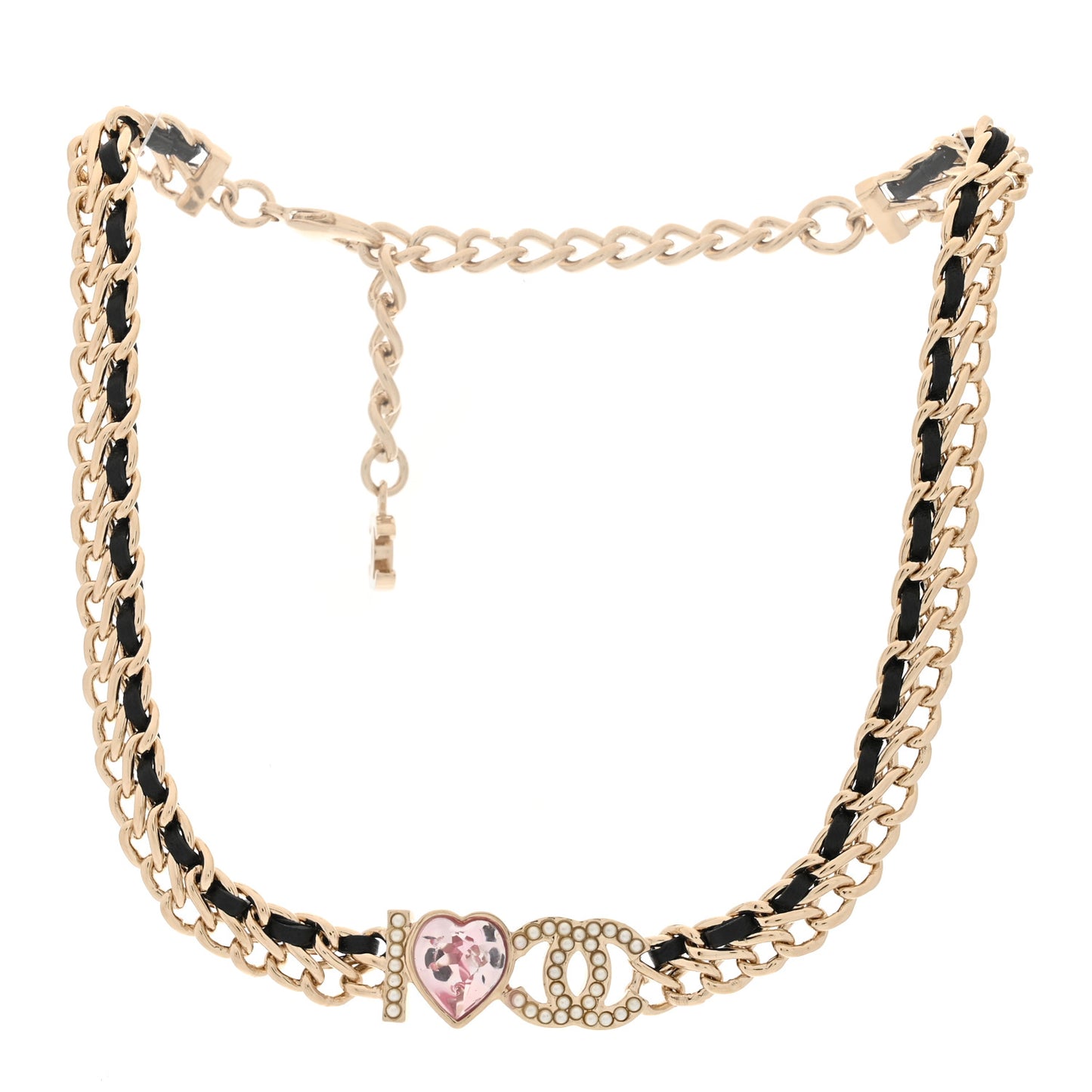 Metal Lambskin Crystal I Hear CC Choker Necklace Gold Black