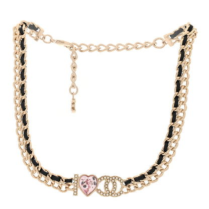 Chanel Metal Lambskin Crystal I Hear CC Choker Necklace Gold Black 3 of 5