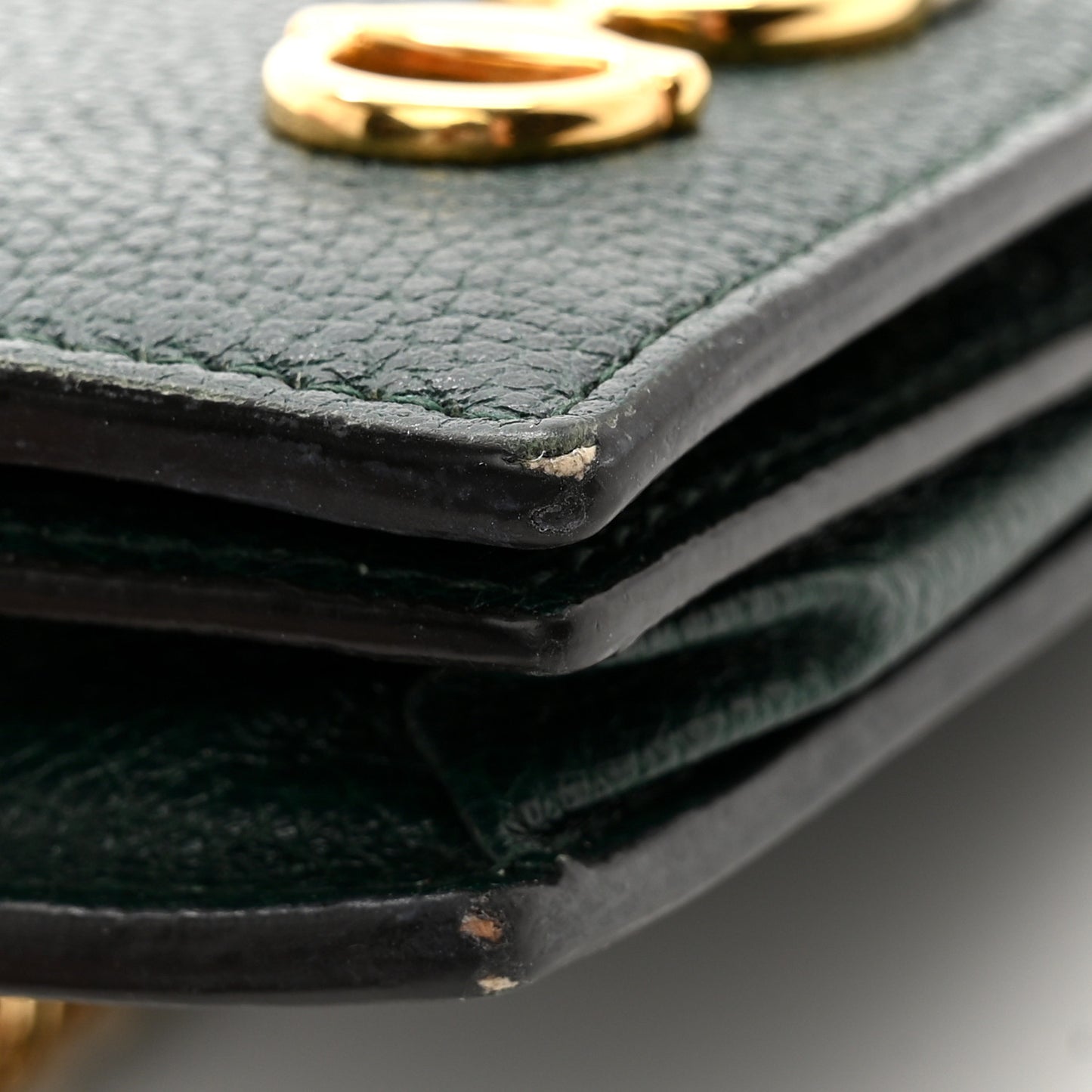 Grainy Calfskin Zumi Chain Card Case Wallet Vintage Green
