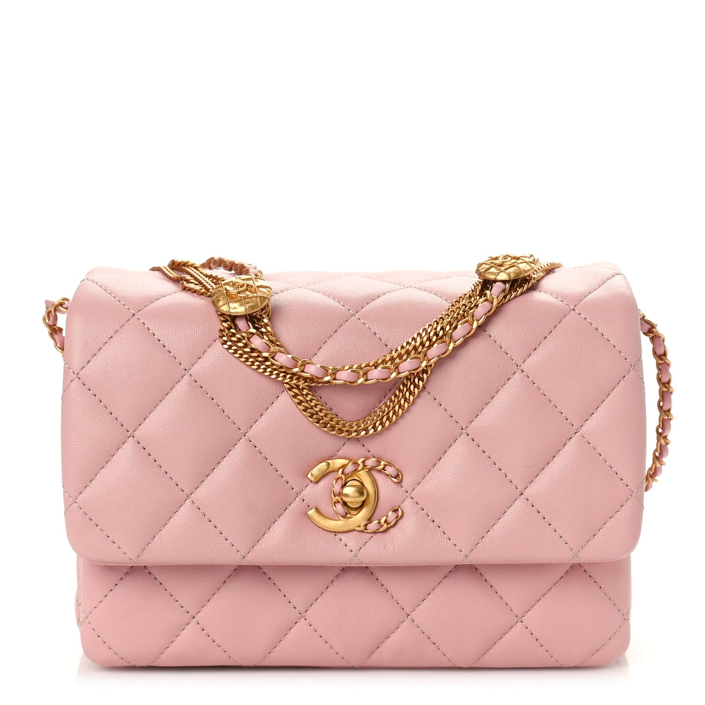Lambskin Quilted Mini Medallion Multi Chain Flap Light Pink