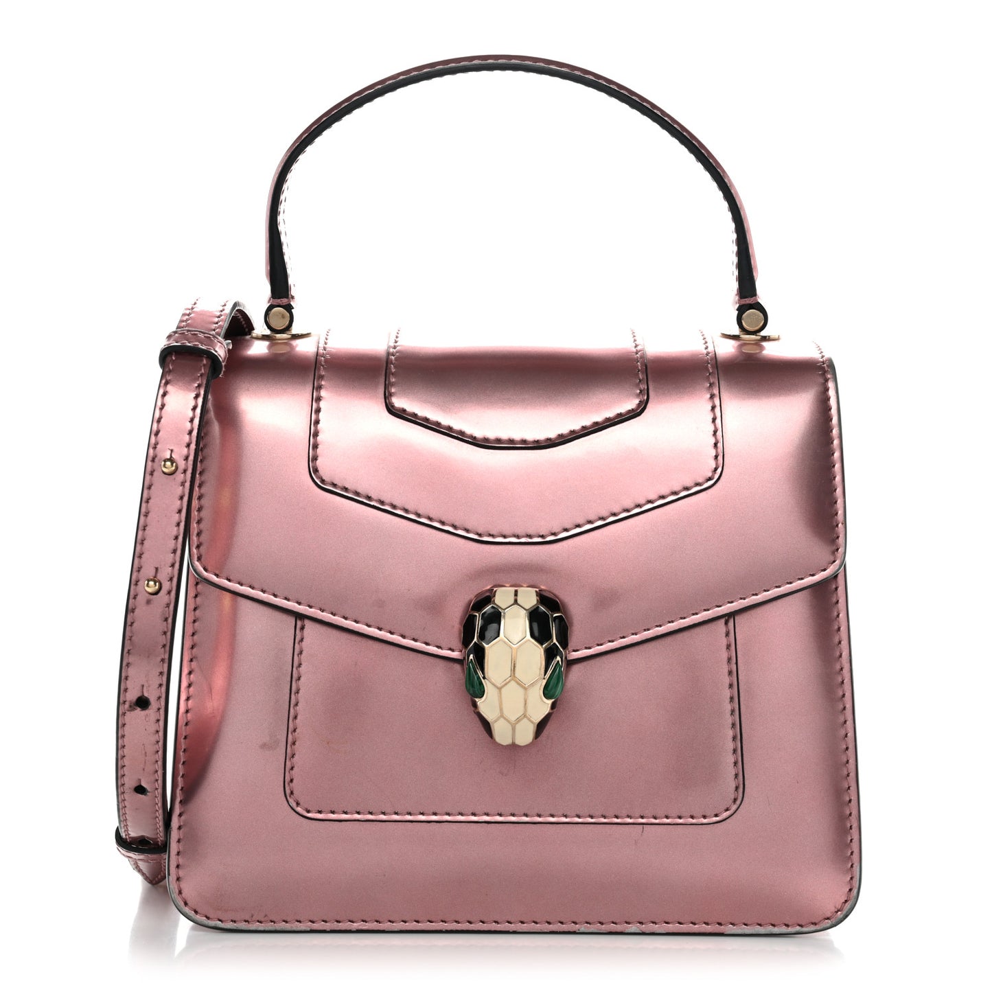 Metallic Calfskin Serpenti Forever Top Handle Rose Quartz
