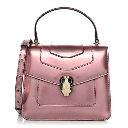 Bulgari Metallic Calfskin Serpenti Forever Top Handle Rose Quartz 1 of 13