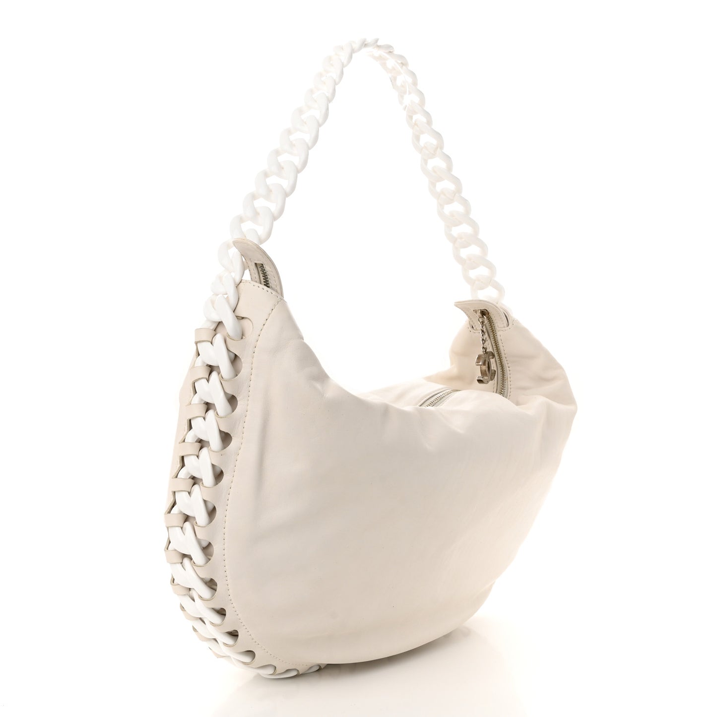 Calfskin Modern Chain Rhodoid Hobo White