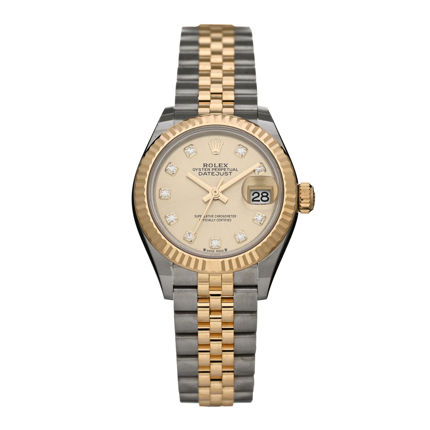 Stainless Steel 18K Yellow Gold Diamond 28mm Oyster Perpetual Datejust Watch Champagne 279173