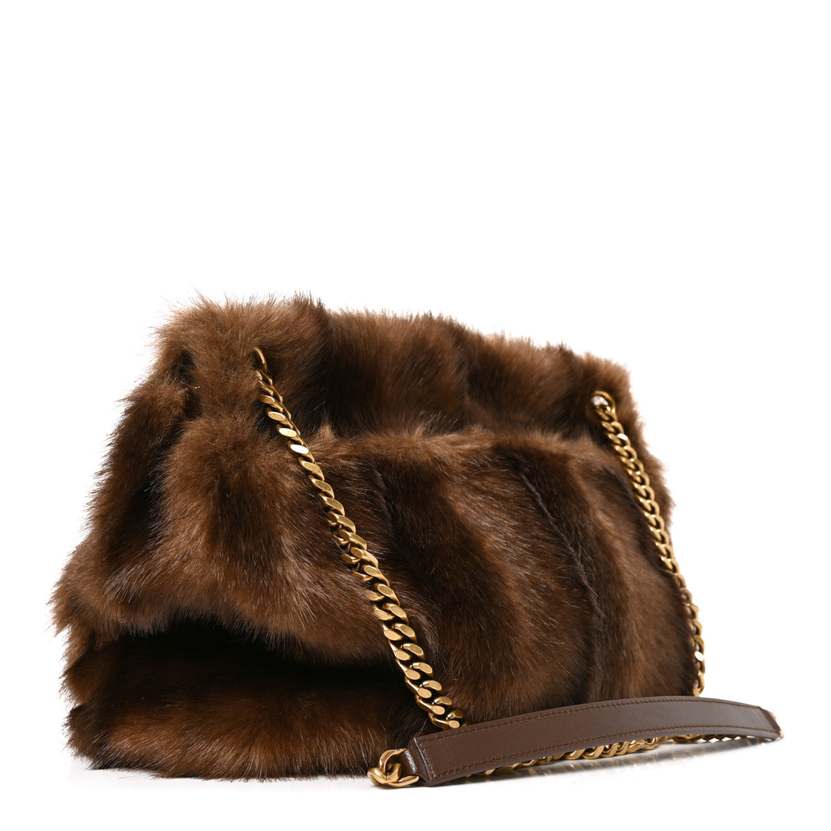 Saint Laurent Faux Fur Monogram Large Niki Chain Satchel Deep Walnut Bark 3 of 10