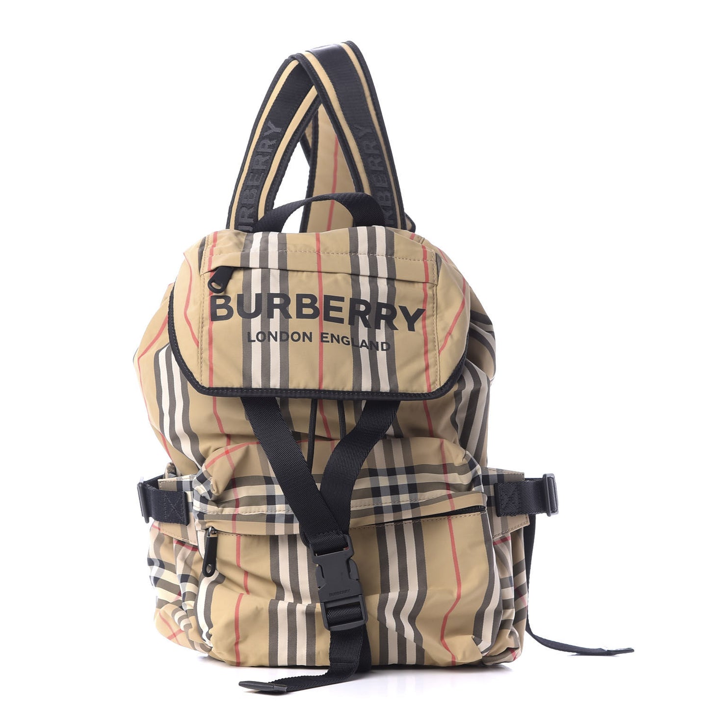 Nylon Icon Stripe Check Logo Print Backpack Natural