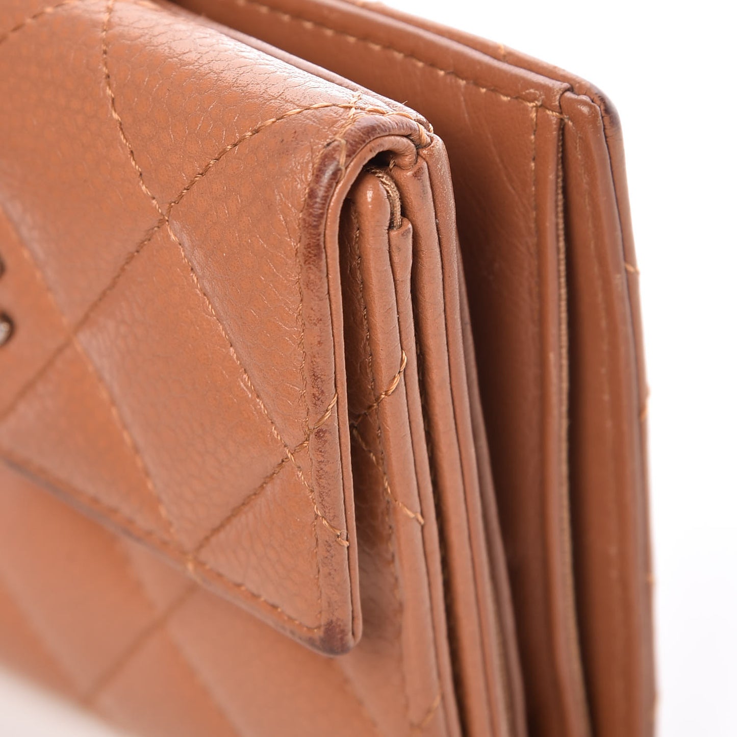 Caviar Quilted Compact French Flap Wallet Dark Beige