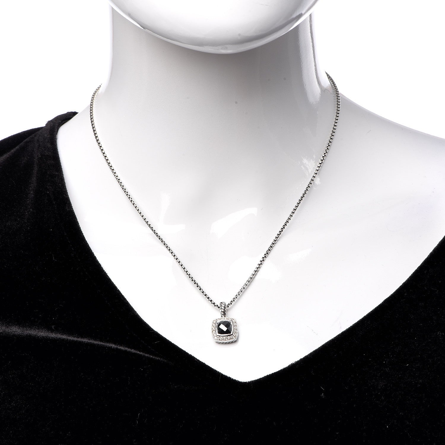 David Yurman Sterling Silver Hematite Diamond 7mm Petite Albion Necklace 2 of 6