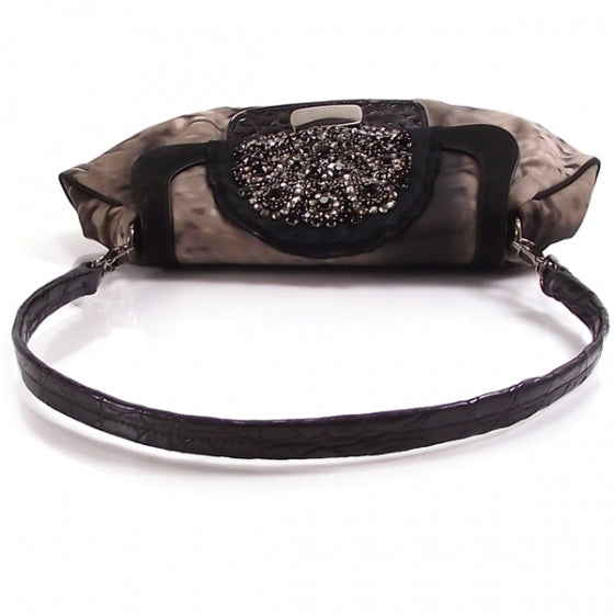 Nylon Jeweled Crocodile Flap Bag