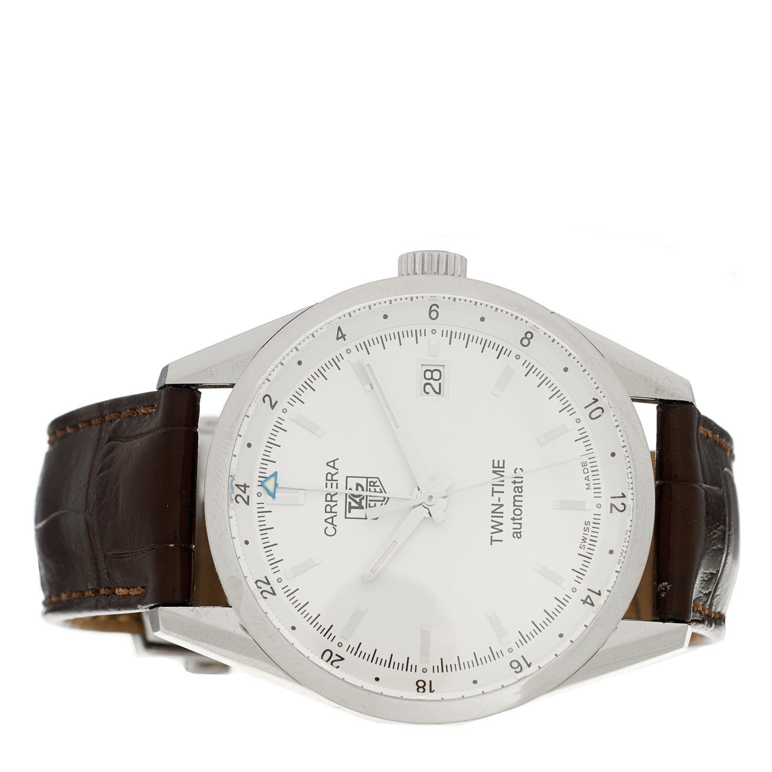Tag Heuer Stainless Steel Alligator 38mm Carrera Calibre 7 Twin-Time Automatic Watch Silver WV2116-0 2 of 5