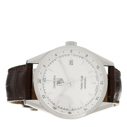 Tag Heuer Stainless Steel Alligator 38mm Carrera Calibre 7 Twin-Time Automatic Watch Silver WV2116-0 2 of 5