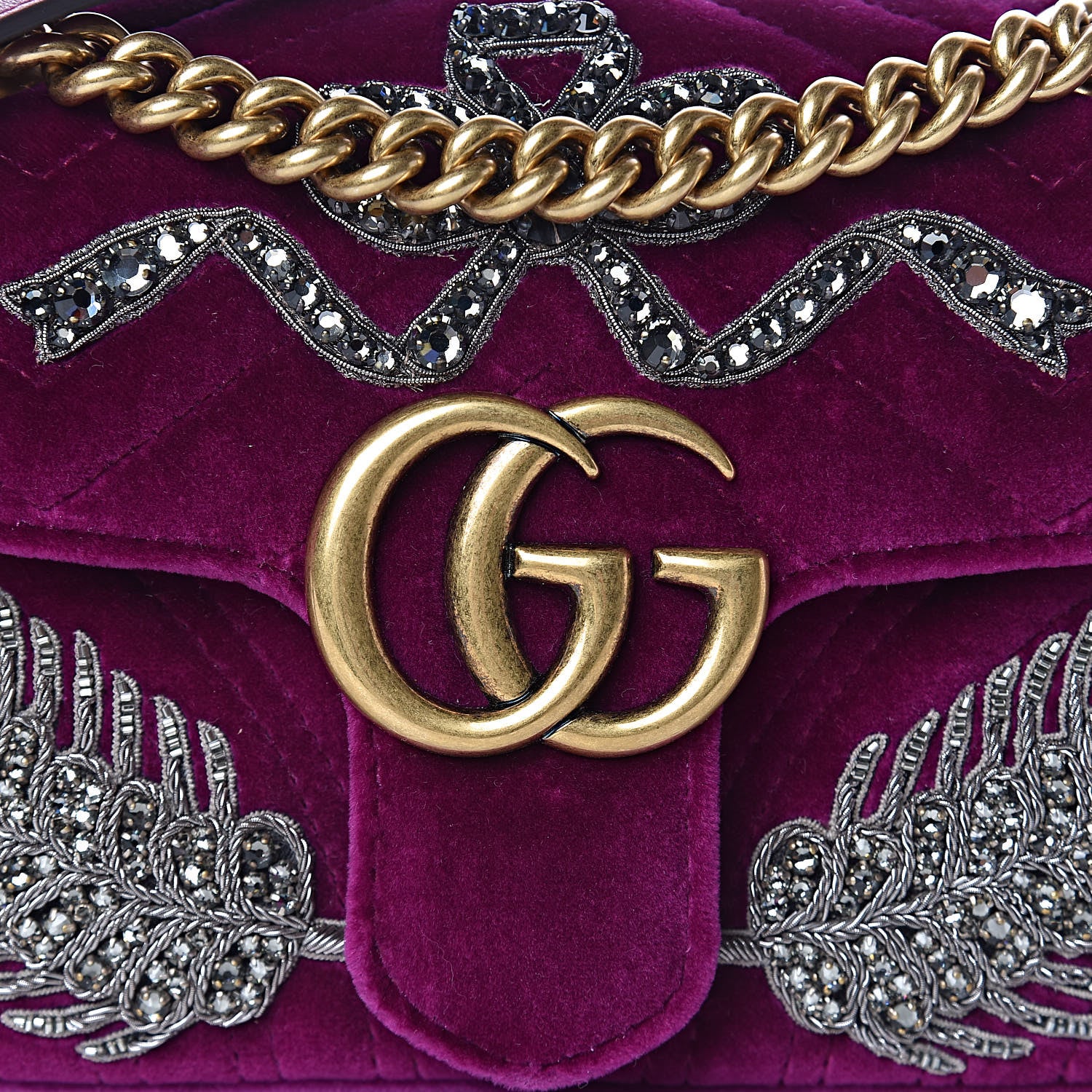 Gucci Velvet Matelasse Embroidered Mini GG Marmont Shoulder Bag Bordeaux 11 of 12