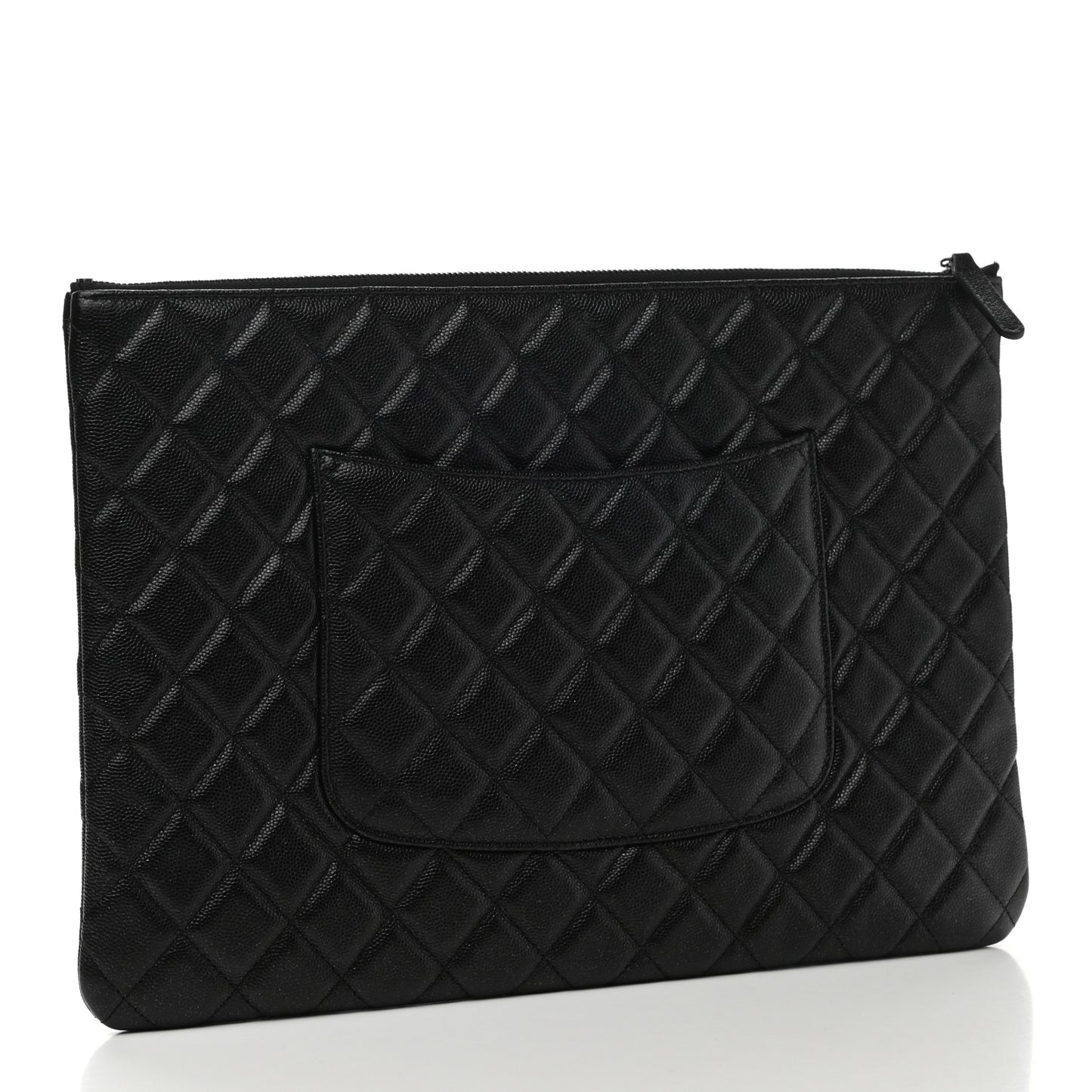 Iridescent Caviar Quilted Large Cosmetic Case Black