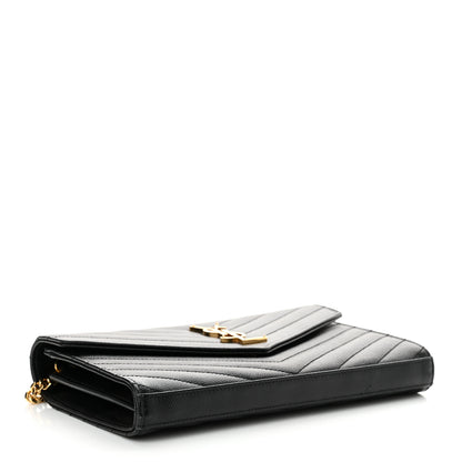 Saint Laurent Grain De Poudre Matelasse Chevron Monogram Chain Wallet Black 4 of 14