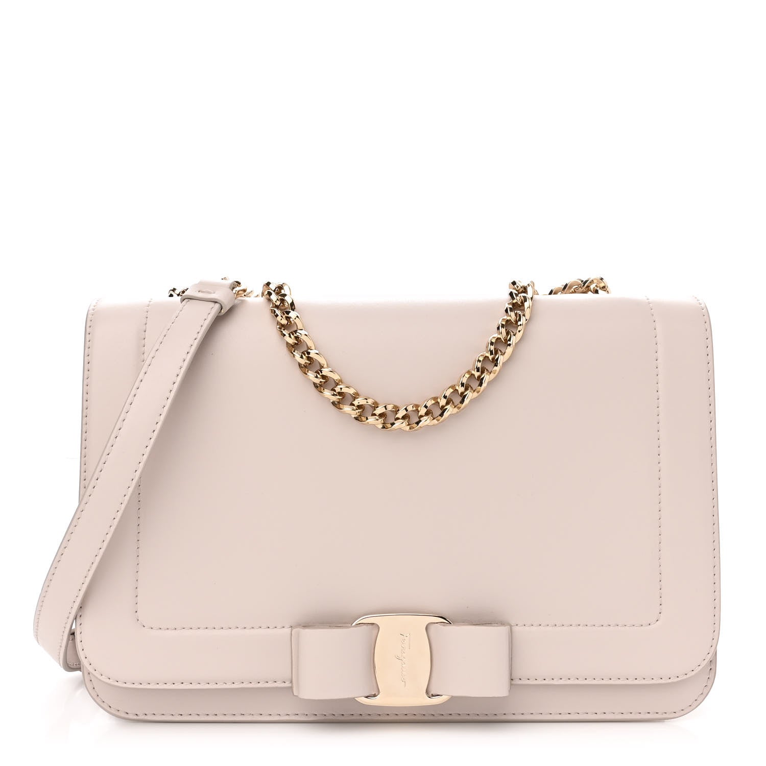 Salvatore Ferragamo Smooth Calfskin Vara Bow Chain Flap Crossbody Jasmine Flow Bonbon 1 of 10