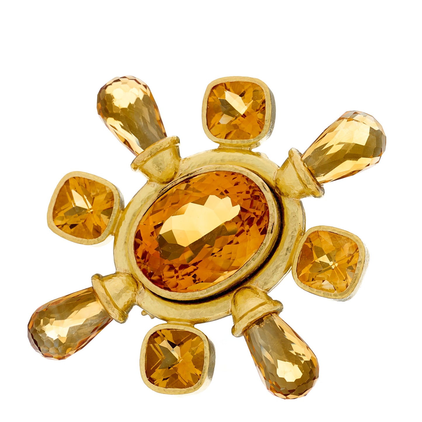 18K Yellow Gold Citrine Brooch Pin