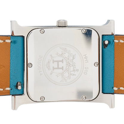 Hermes Stainless Steel Swift 26mm Heure H Hour Double Tour Quartz Watch Blue Jean 4 of 5