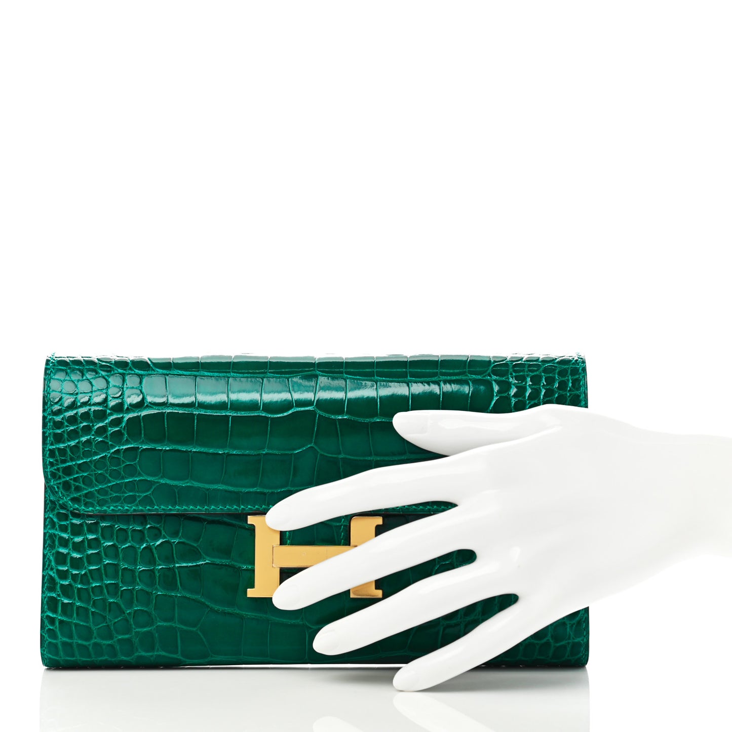 Shiny Alligator Constance Long Wallet Vert Emeraude