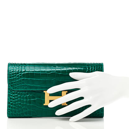 Hermes Shiny Alligator Constance Long Wallet Vert Emeraude 2 of 6