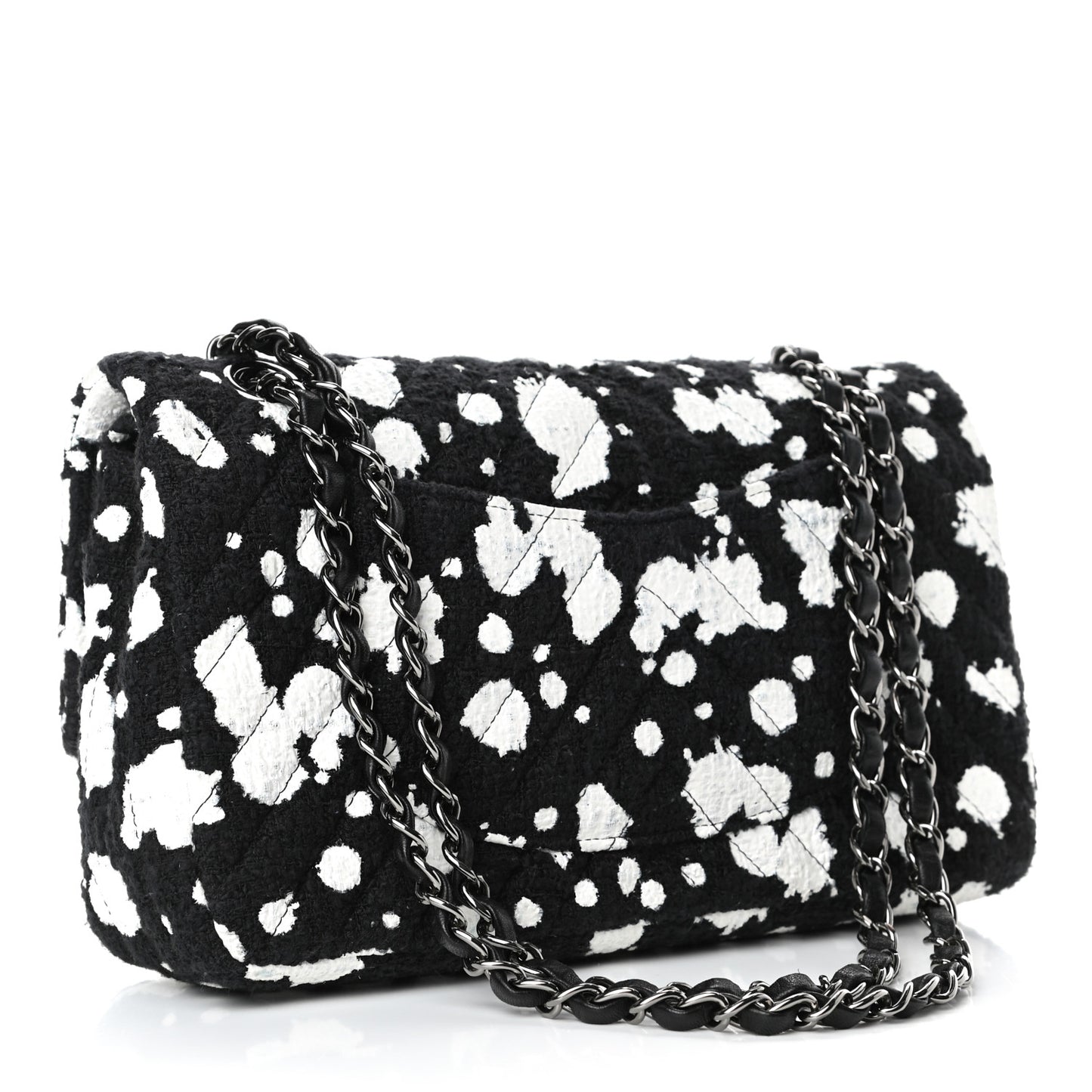 Painted Tweed Chevron Medium Double Flap Black