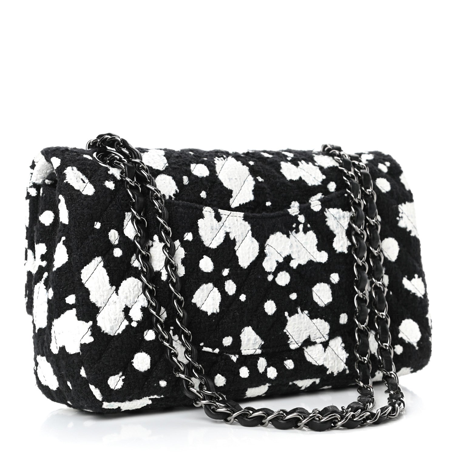 Chanel Painted Tweed Chevron Medium Double Flap Black 2 of 4