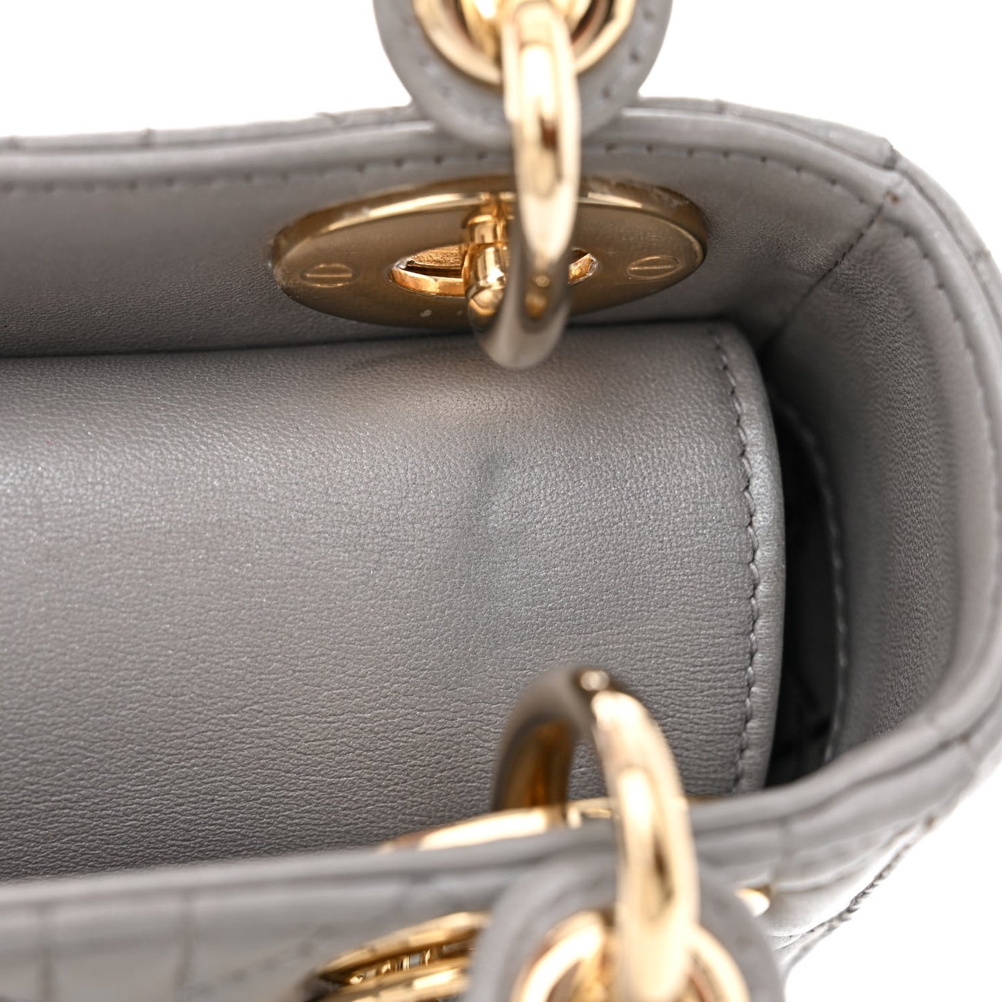 Metallic Lambskin Cannage Mini Lady Dior Grey