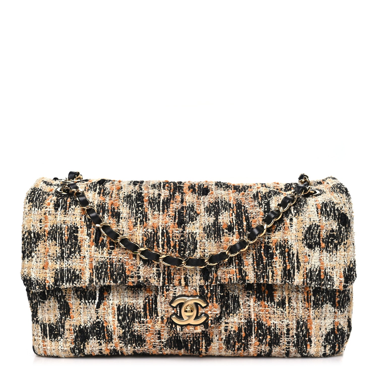 Chanel Tweed Mixed Fibers Leopard Print Small Souplissimo Maxi Flap Brown Black White 1 of 10
