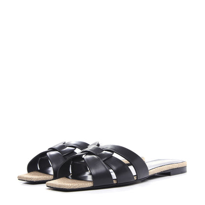 Saint Laurent Calfskin Rope Tribute 05 Slide Sandals 38 Black 3 of 10