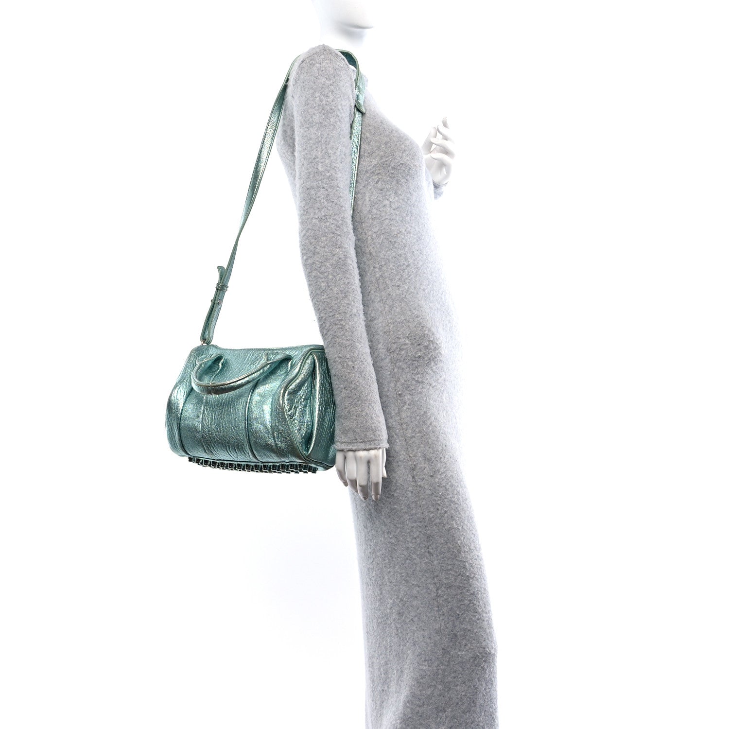 Alexander Wang Metallic Pebbled Lambskin Lambskin Rocco Teal Silver Hardware 2 of 11