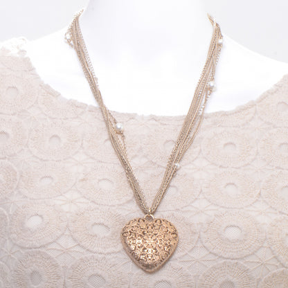 Chanel Gold Pearl Lucky Charms Heart Necklace 2 of 4