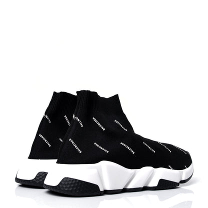 Balenciaga Neoprene Knit Allover Logo Bi-Color Sole Womens Speed Sneakers 37 Black White 3 of 5