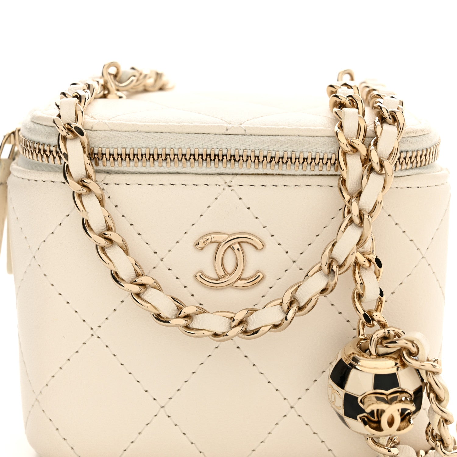 Chanel Lambskin Quilted Enamel Pearl Crush Mini Vanity Case With Chain White 8 of 13
