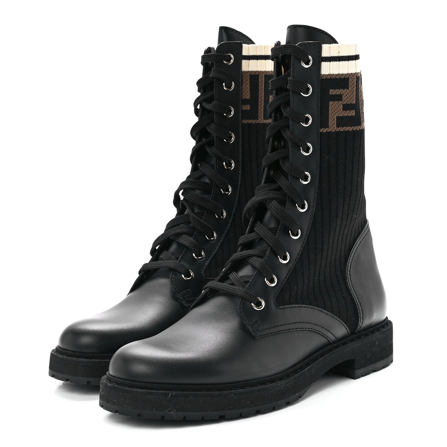 Calfskin Stretch Fabric Rockoko Biker Boots 38 Tobacco Black Marino