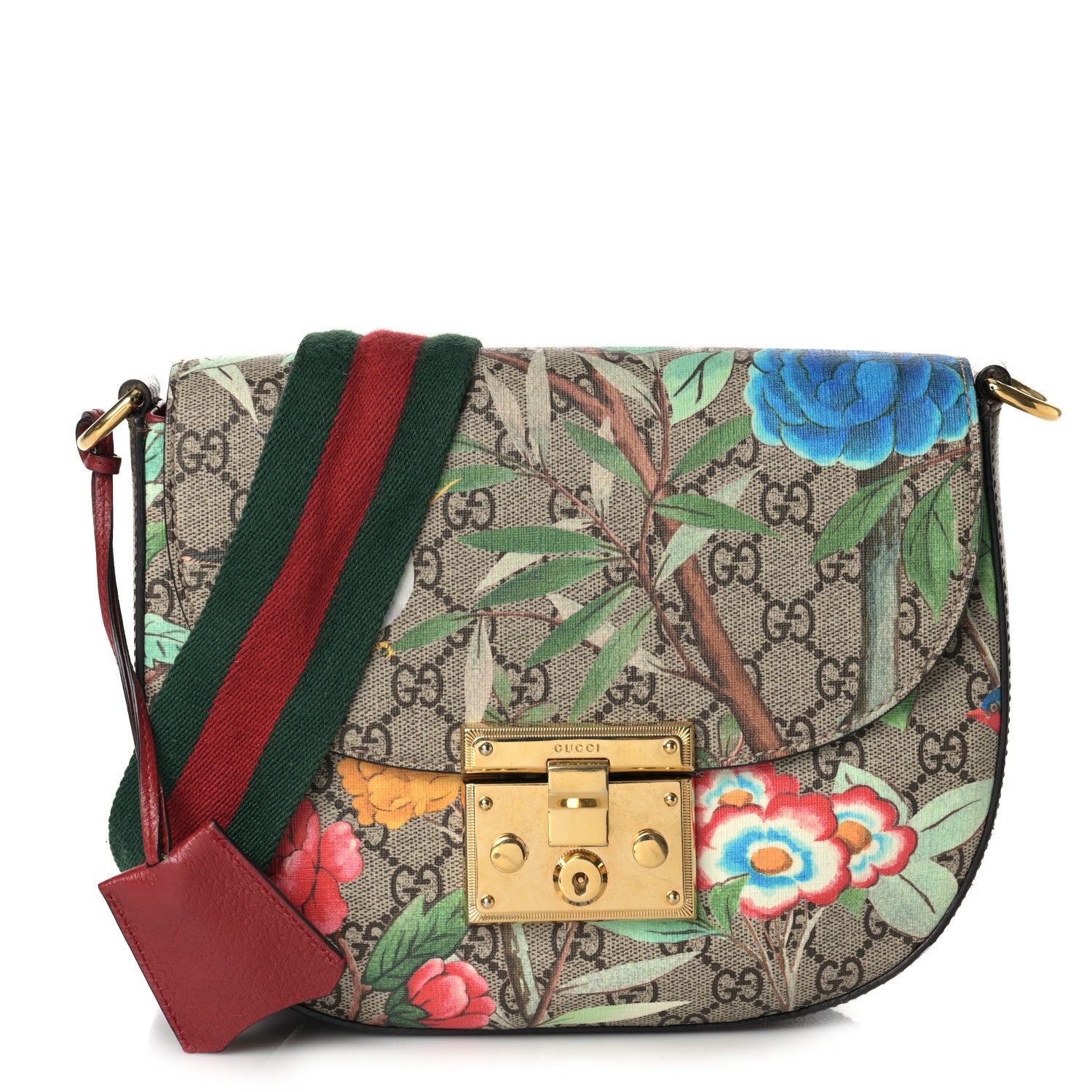 Gucci GG Supreme Monogram Tian Web Medium Padlock Messenger Shoulder Bag Beige Multicolor New Acero 1 of 10