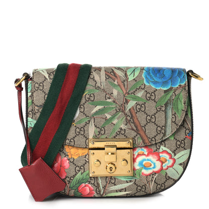 Gucci GG Supreme Monogram Tian Web Medium Padlock Messenger Shoulder Bag Beige Multicolor New Acero 1 of 10