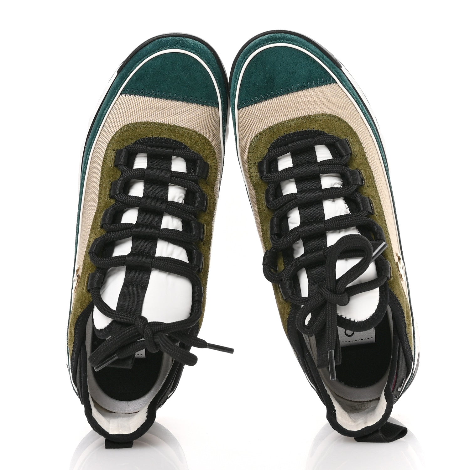 Chanel Fabric Suede CC Sneakers 36.5 Beige Dark Green Green 2 of 8
