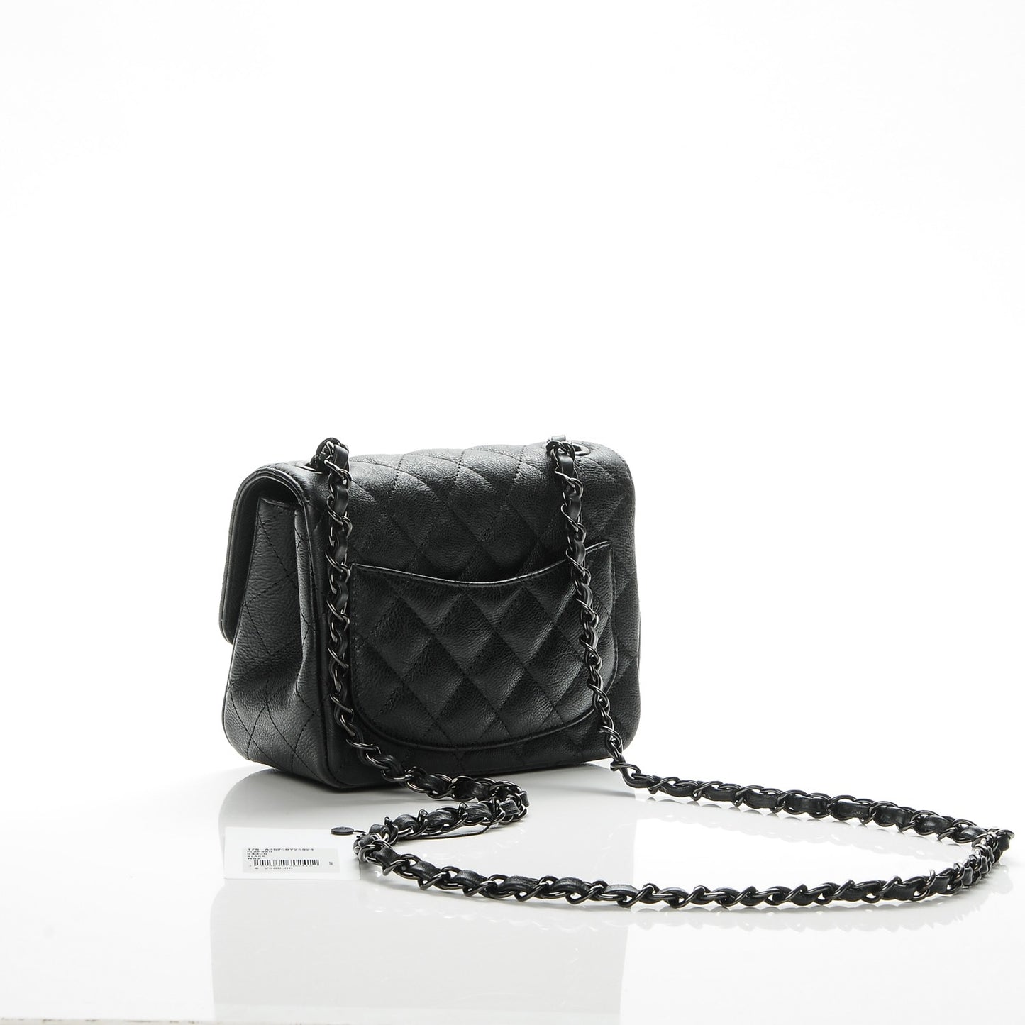 Crumpled Calfskin Quilted Mini Square Flap So Black