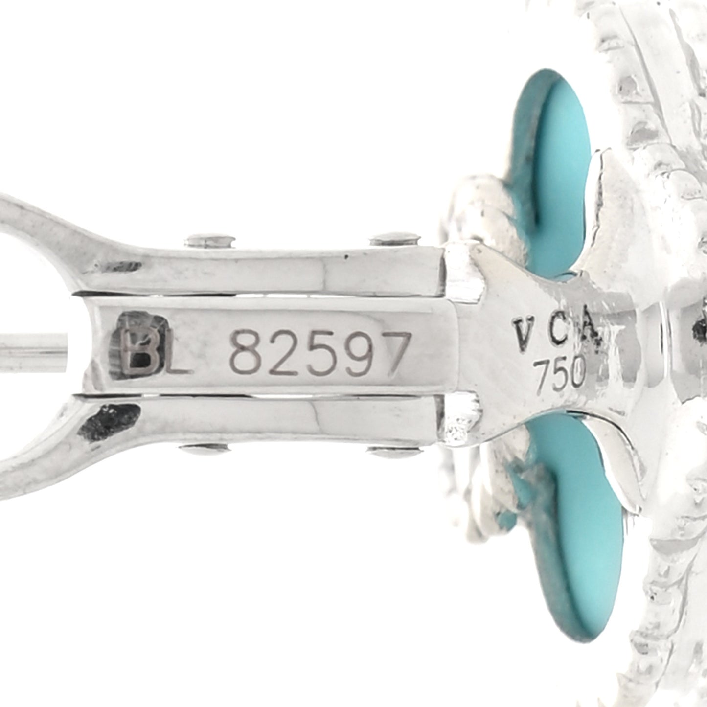 18K White Gold Turquoise Vintage Alhambra Earrings