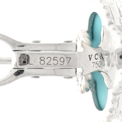 Van Cleef & Arpels 18K White Gold Turquoise Vintage Alhambra Earrings 4 of 5