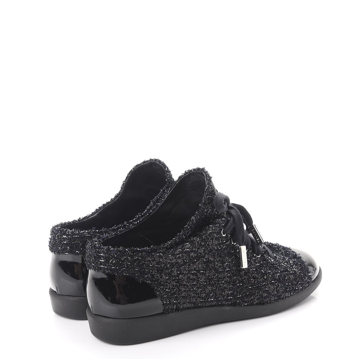 Lurex Tweed Patent Lace Up Sneakers 41 Dark Navy Blue