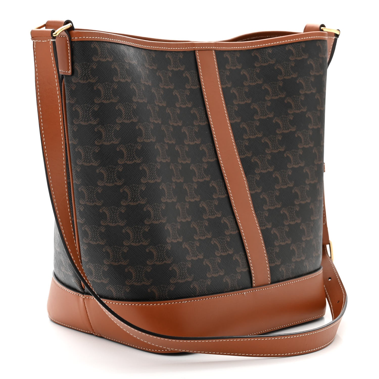 Celine Triomphe Canvas Calfskin Medium Bucket Bag Tan 3 of 11