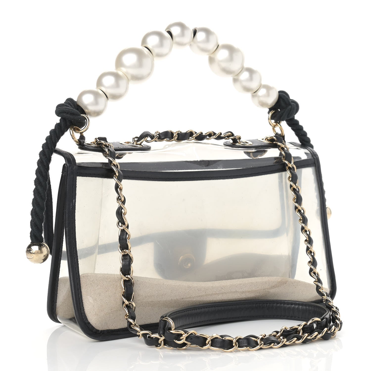 Chanel Lambskin PVC Sand By The Sea Flap With Pearl Strap Black 3 of 11