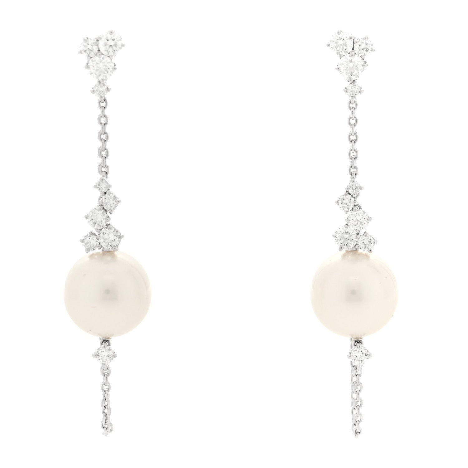 Mikimoto 18K White Gold Diamond Akoya Cultured Pearl 13.5-14mm Drop Earrings 1 of 4